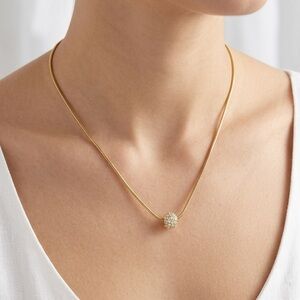 Gold Snake Chain Necklace w/ Rhinestone Slider Bead | 18.5”